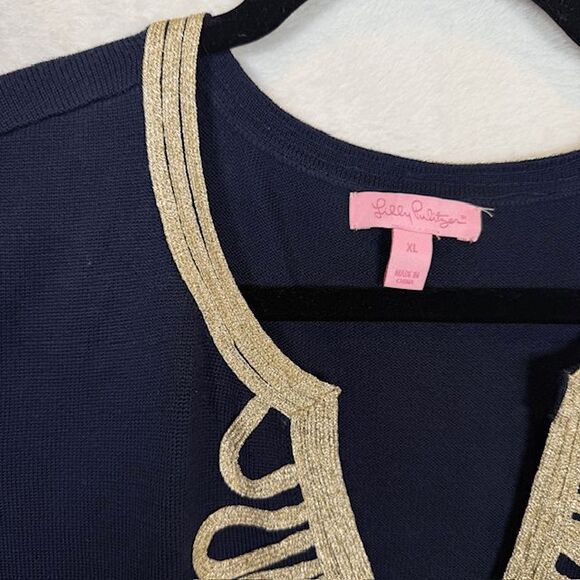 Lilly Pulitzer Delvin Merino Wool Sweater Dress Navy with Metallic Gold Size XL - Picture 3 of 11